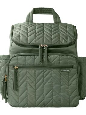 Skip Hop Quilted Olive Backpack with Front Pocket